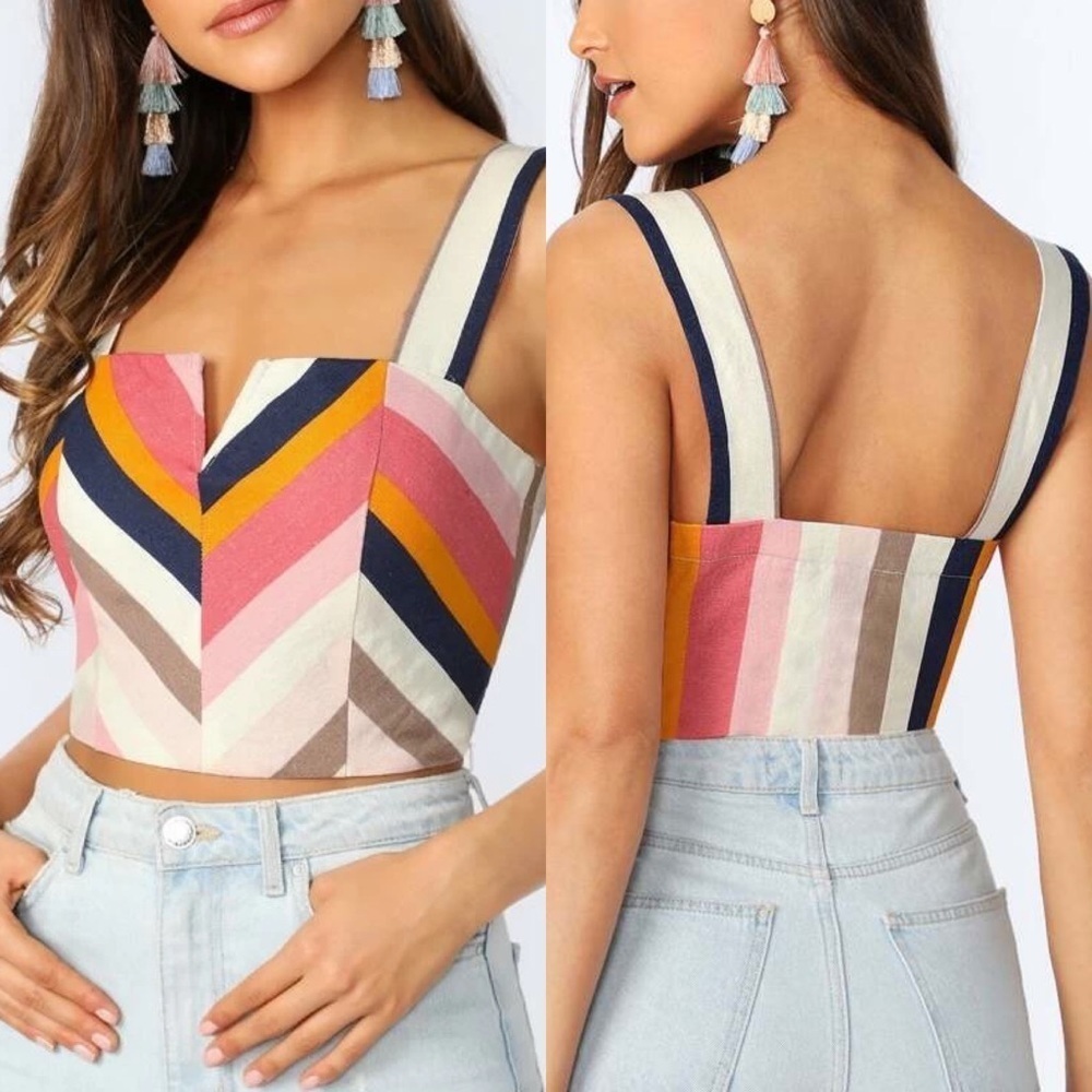 Striped Multicolor Chevron Crop Top - Women